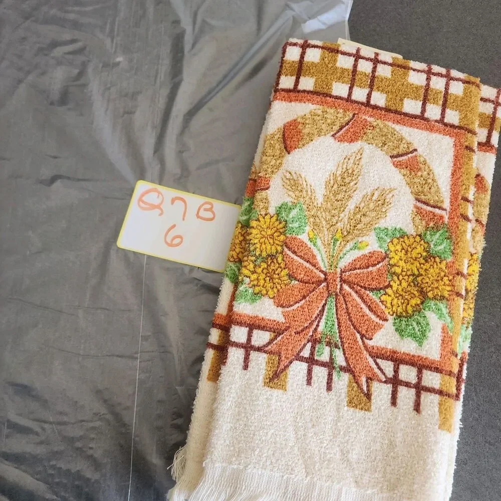 Vintage Retro 70s 80s Kitchen Towels Fringe Set 2 Country Harvest Gold New